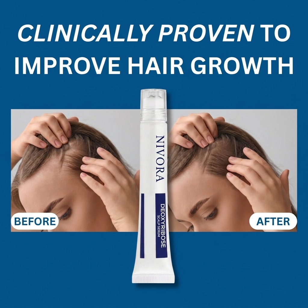 Before and after scalp density with NIVORA Deoxyribose Scalp Serum