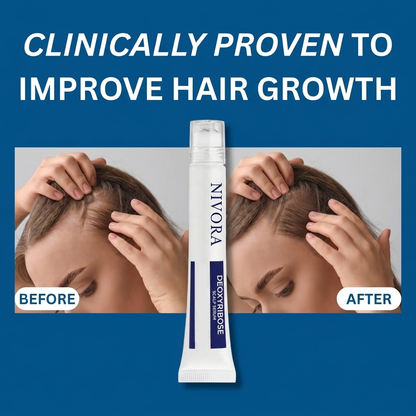 Before and after scalp density with NIVORA Deoxyribose Scalp Serum