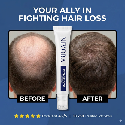 Before and after crown coverage with NIVORA Deoxyribose Scalp Serum